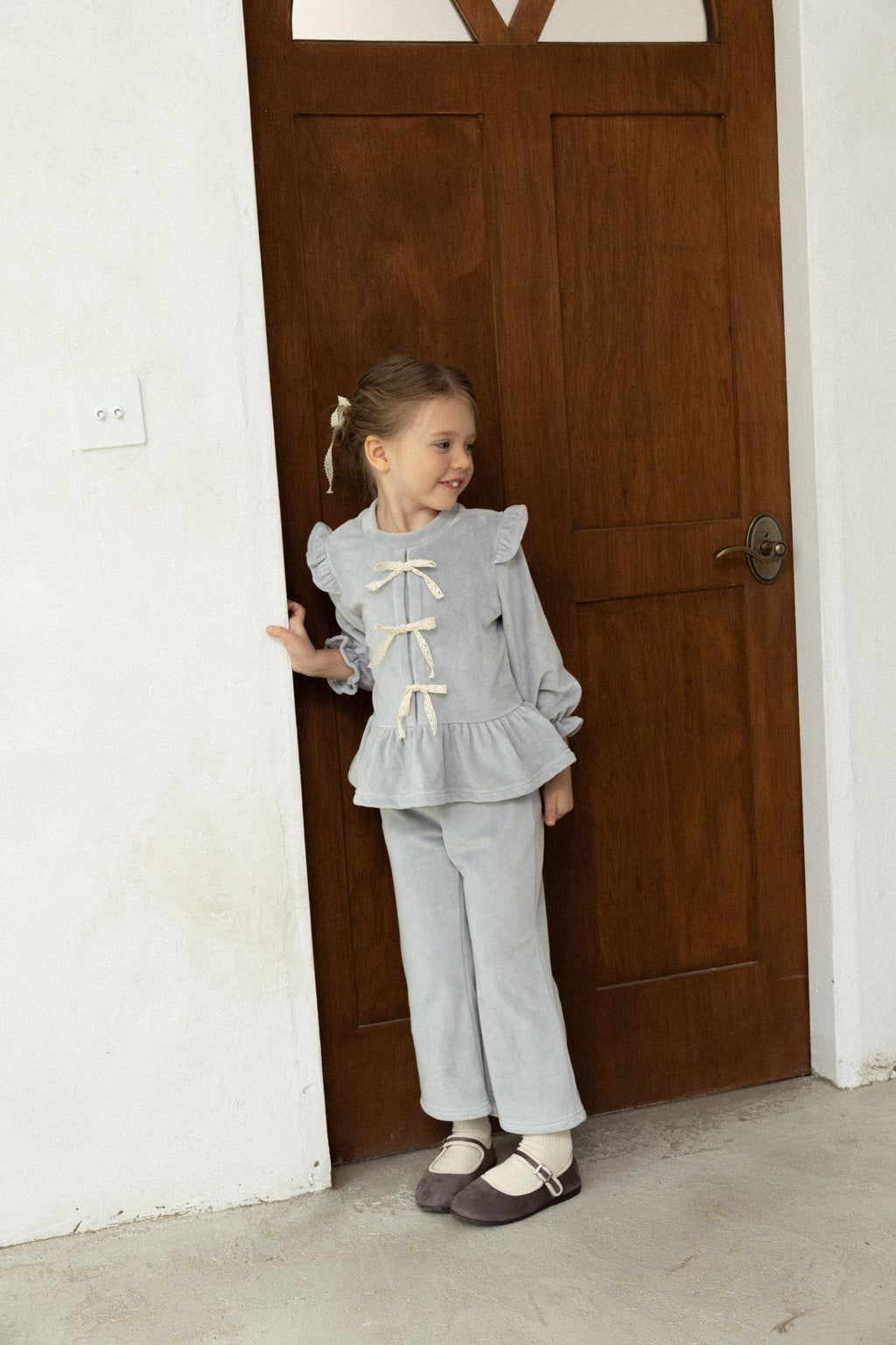 Amy Velvet Ribbon Set for Girls | Soft Korean Lounge Set | Made in Korea | KOMOÉ Kidswear
