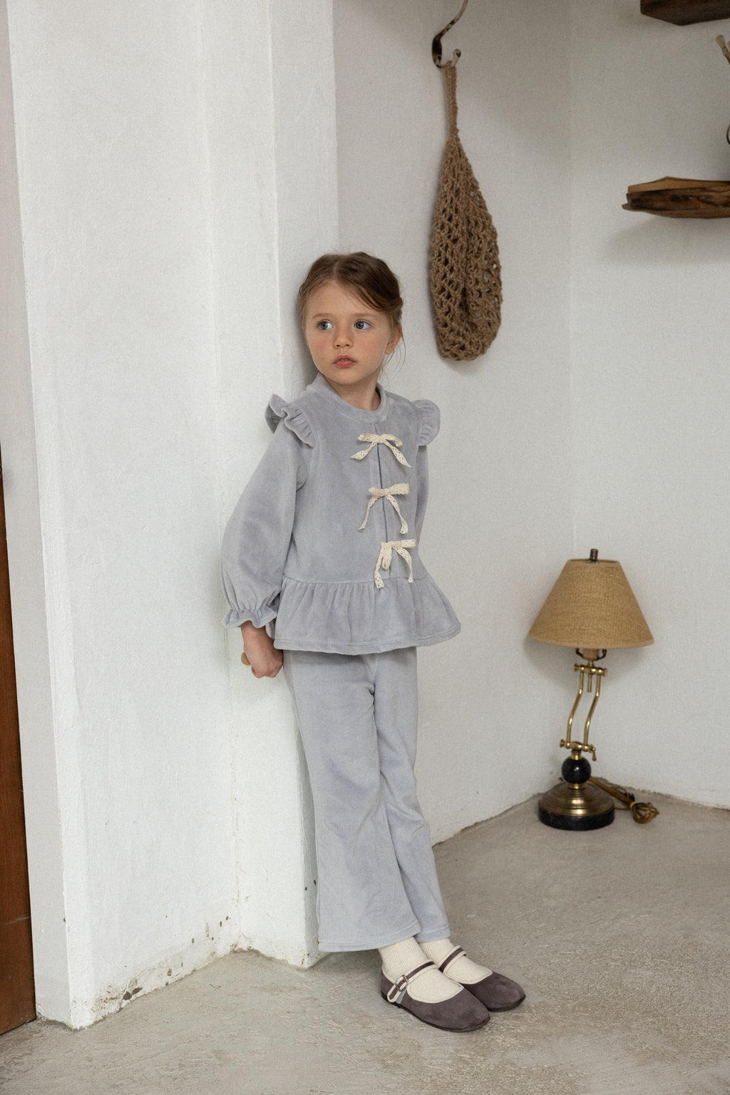 Amy Velvet Ribbon Set for Girls | Soft Korean Lounge Set | Made in Korea | KOMOÉ Kidswear