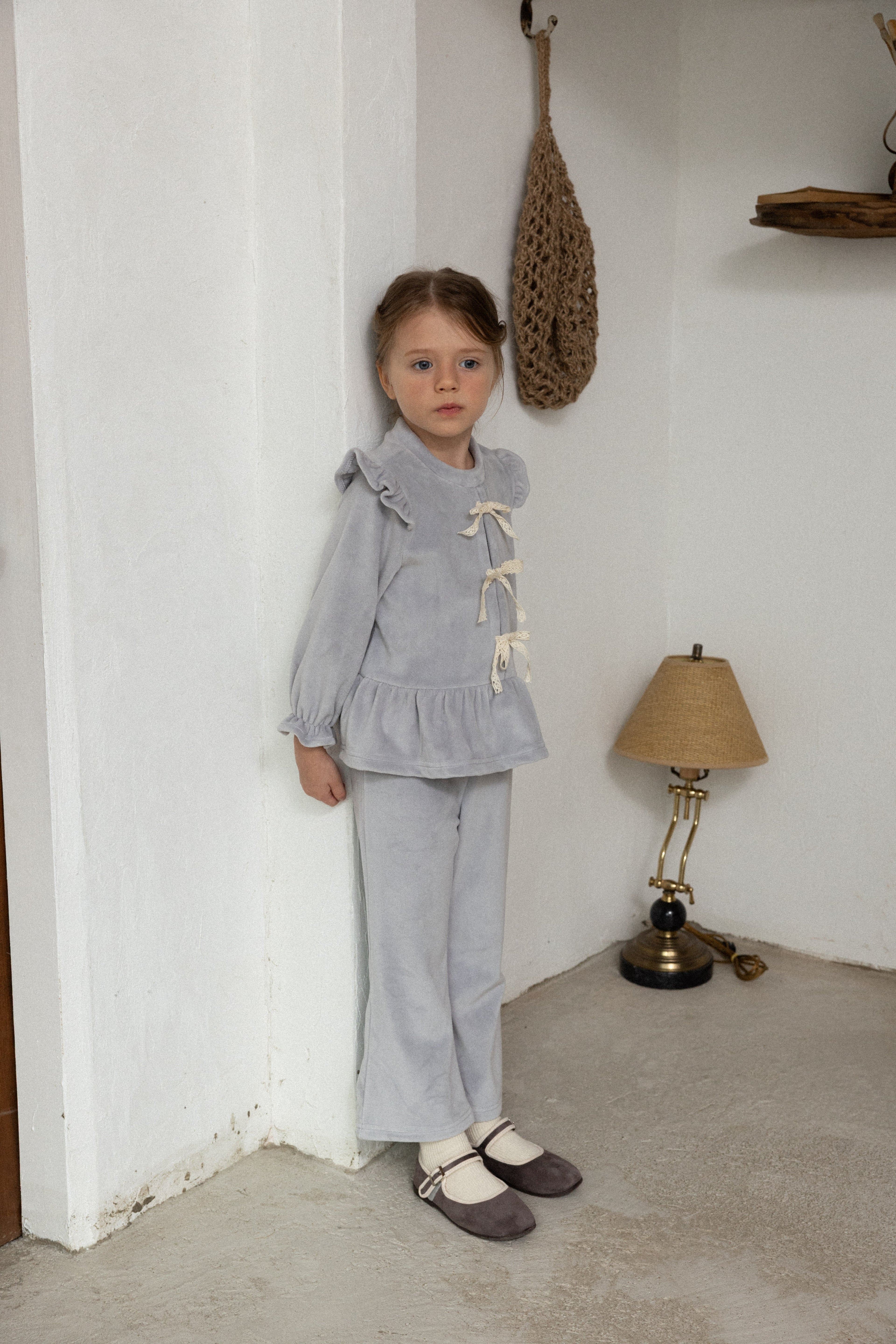 Amy Velvet Ribbon Set for Girls | Soft Korean Lounge Set | Made in Korea | KOMOÉ Kidswear