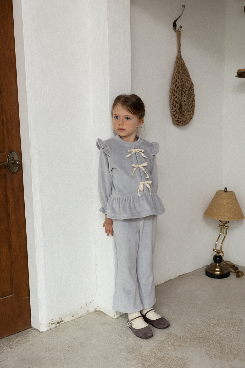 Amy Velvet Ribbon Set for Girls | Soft Korean Lounge Set | Made in Korea | KOMOÉ Kidswear