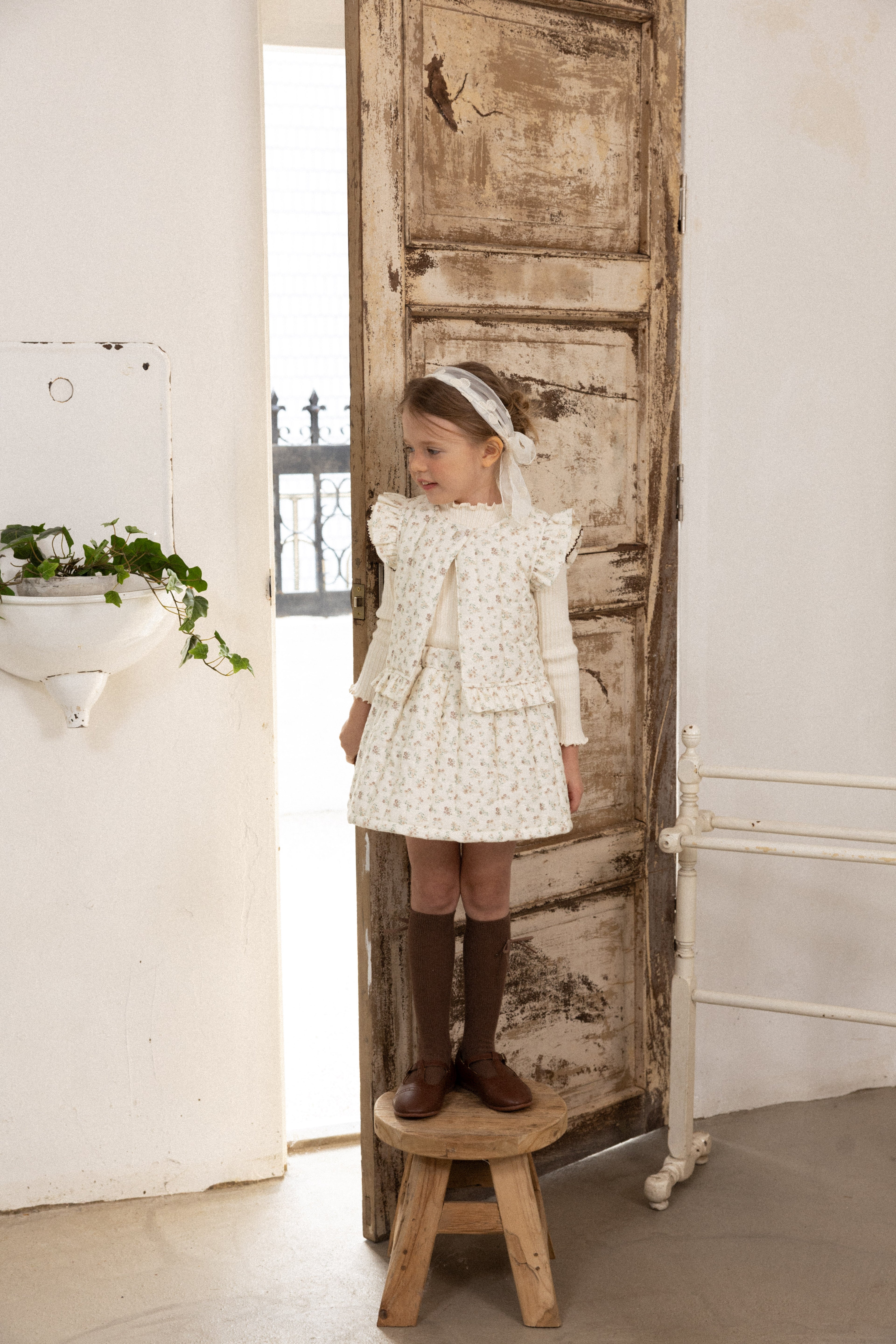 Lua Padded Vest & Skirt for Girls | Floral Quilted Vest | Made in Korea | KOMOÉ Kidswear