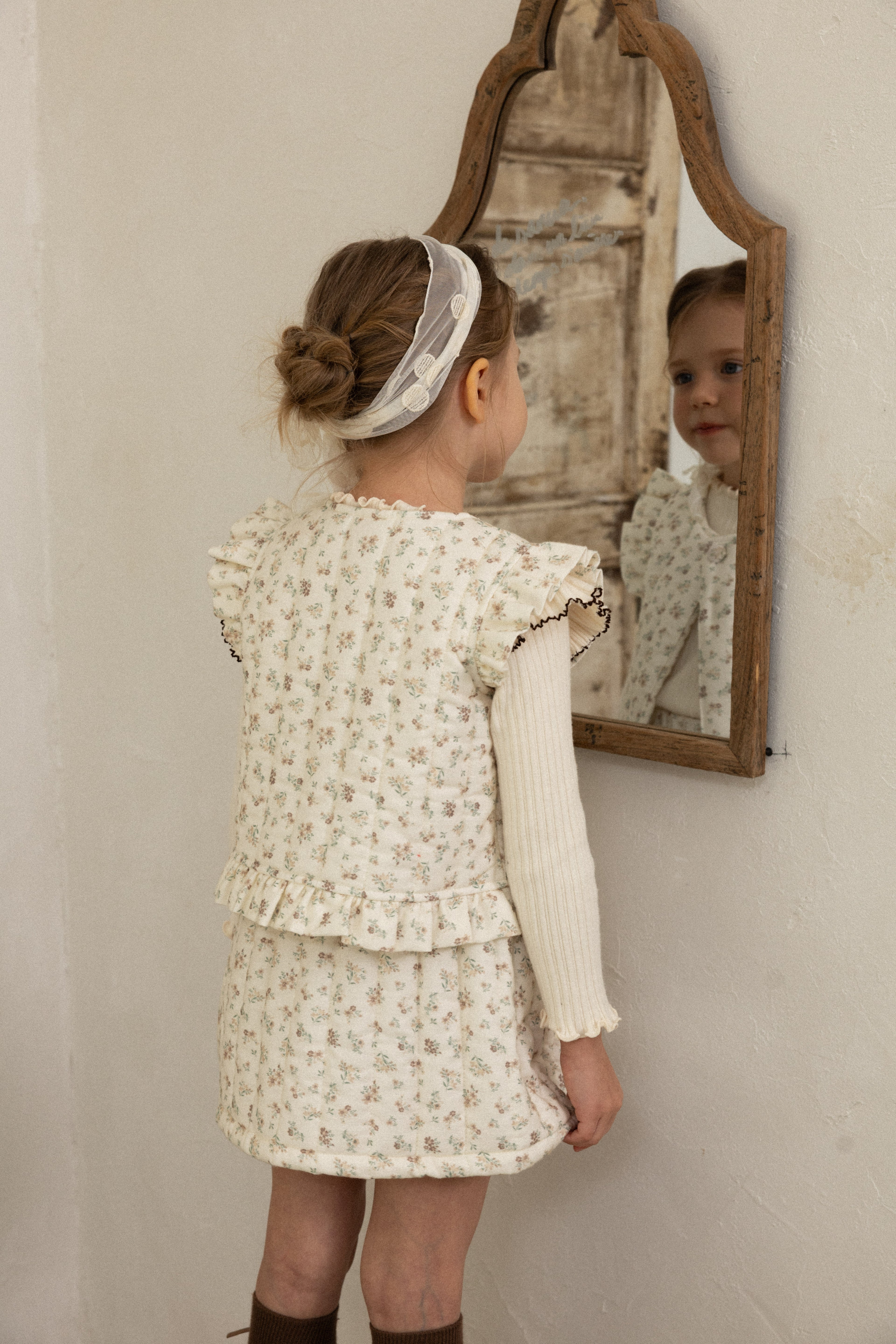 Lua Padded Vest & Skirt for Girls | Floral Quilted Vest | Made in Korea | KOMOÉ Kidswear