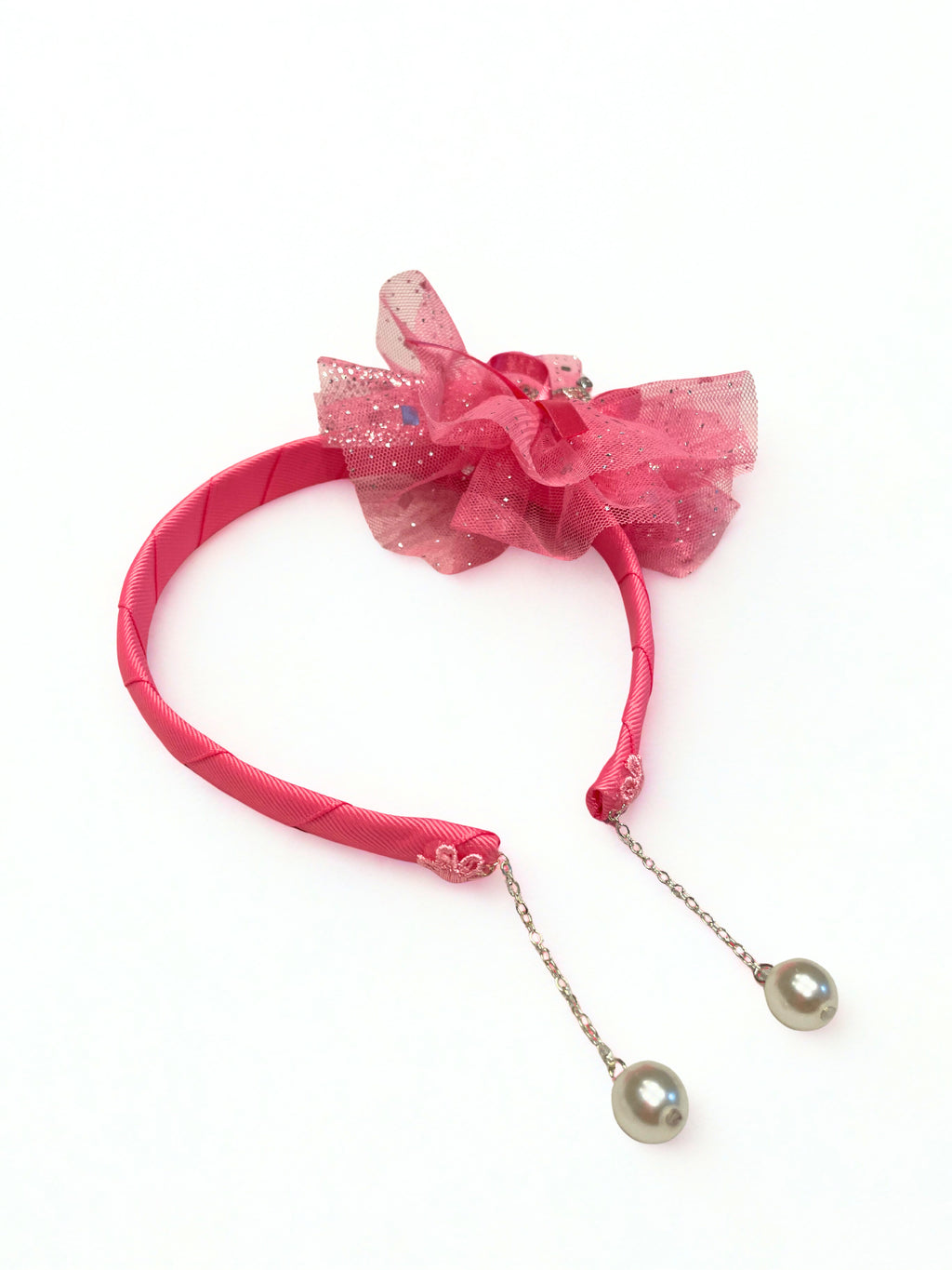 Pearl Drop Ribbon Headband for Girls | Luxury Korean Hair Accessory (3–8Y)