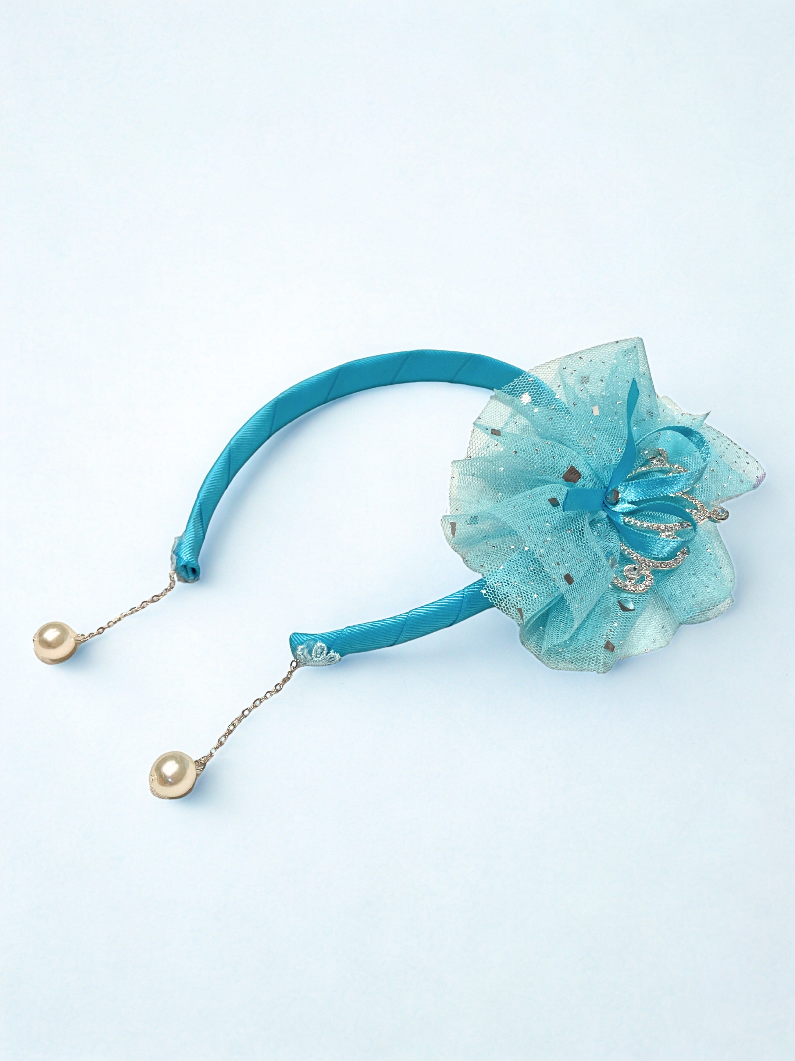 Pearl Drop Ribbon Headband for Girls | Luxury Korean Hair Accessory (3–8Y)