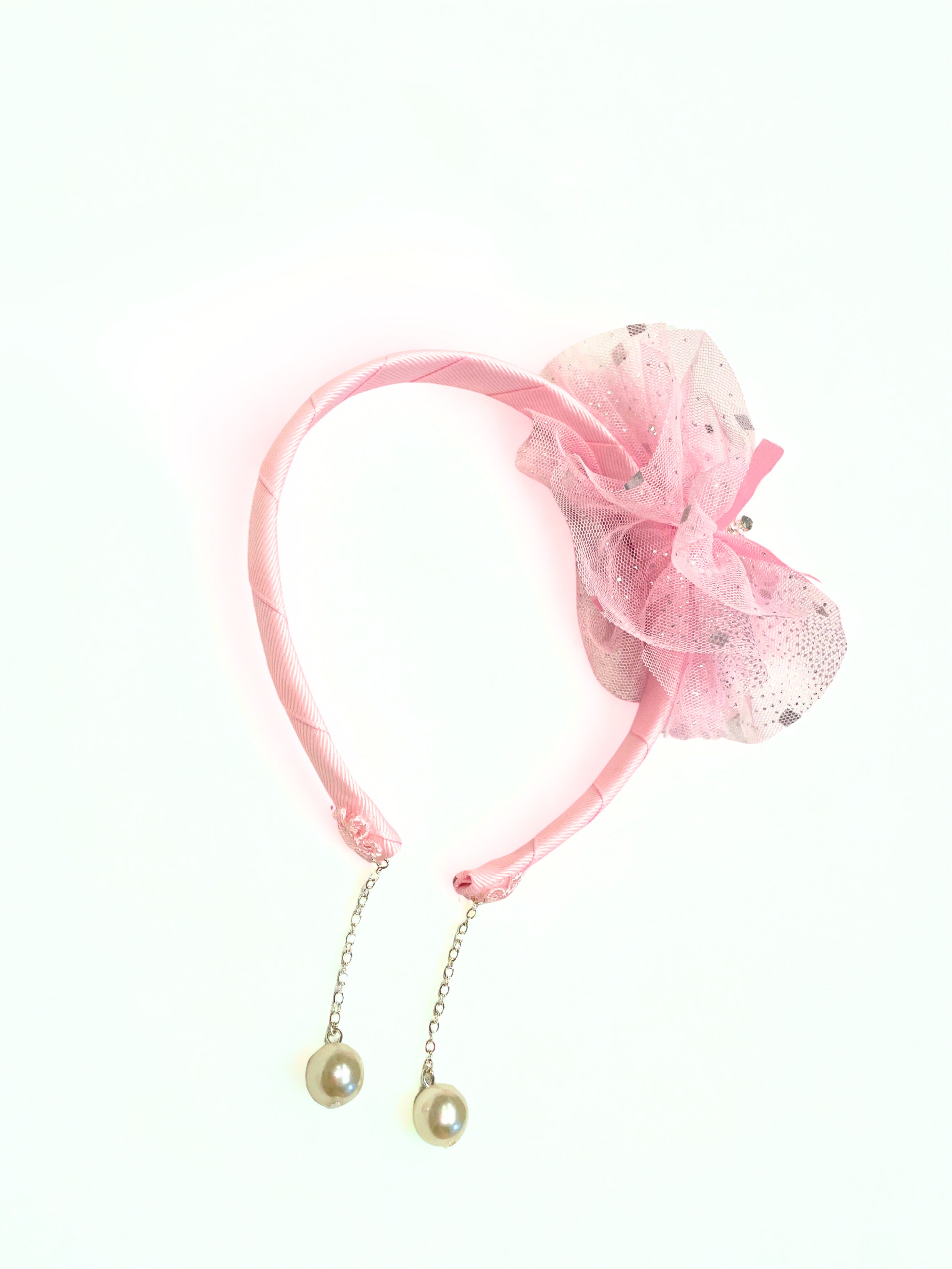 Pearl Drop Ribbon Headband for Girls | Luxury Korean Hair Accessory (3–8Y)